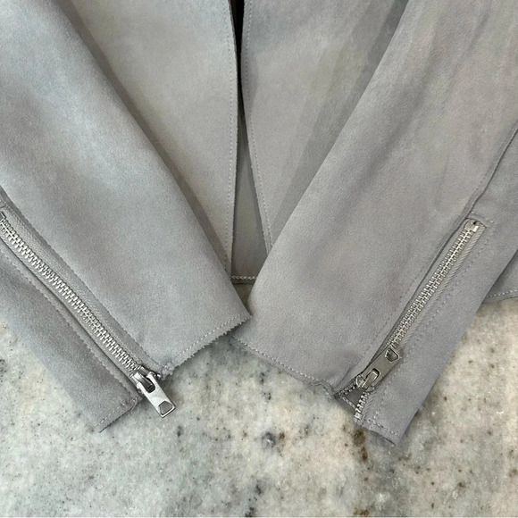 H&M Faux Suede Pocket Zippered Sleeve Gray Moto Jacket Size 4 - Picture 4 of 12